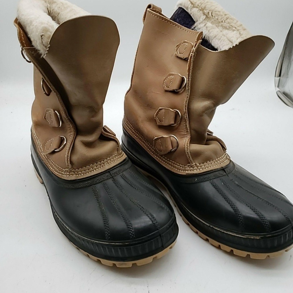 Sorel Boots Mens Size 10 Brown Leather Black Snow Winter Waterproof Wool Lined